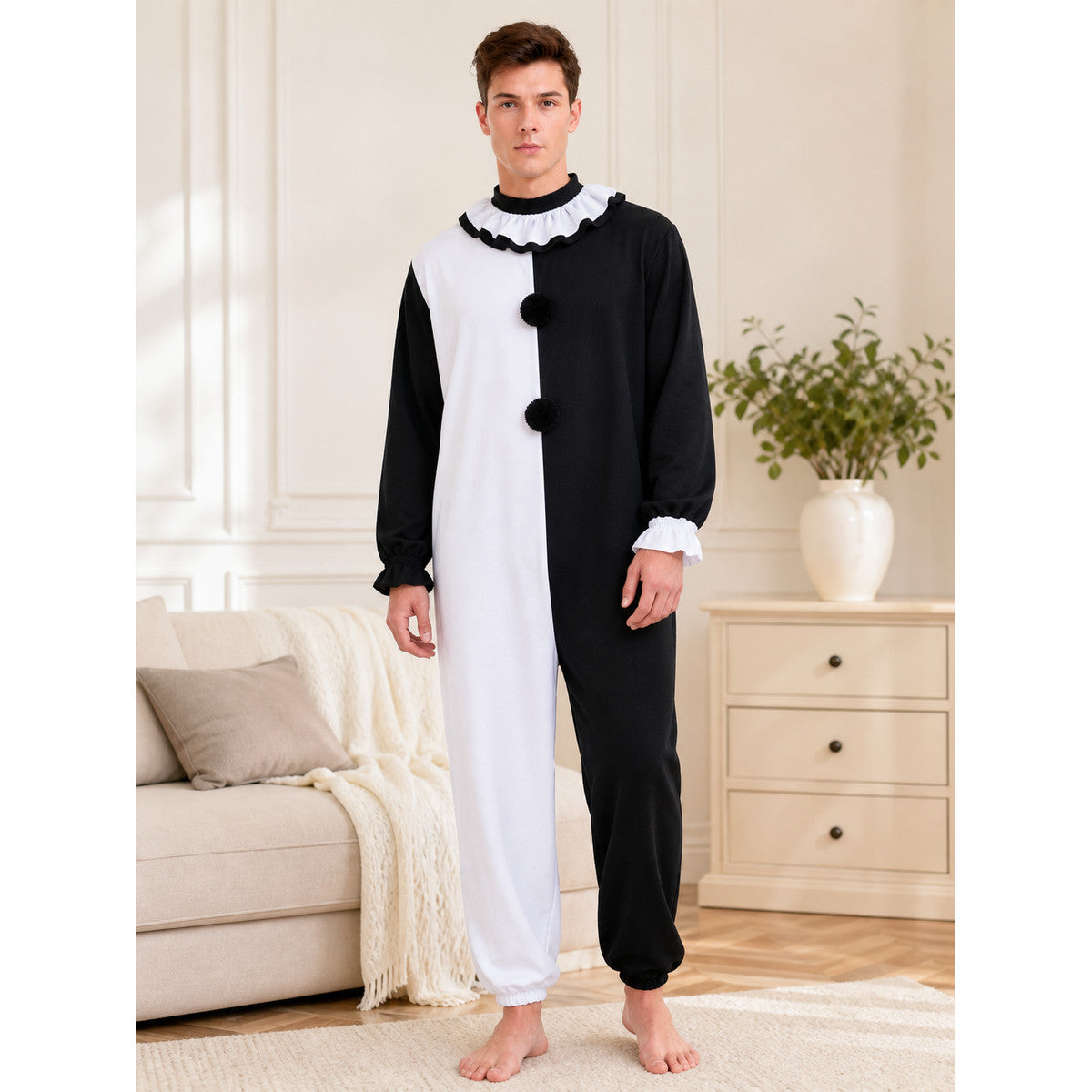 Clown Costume: Black and White Jumpsuit lifestyle