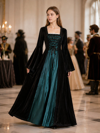 Black and Turquoise Medieval Dress with Lacing lifestyle view