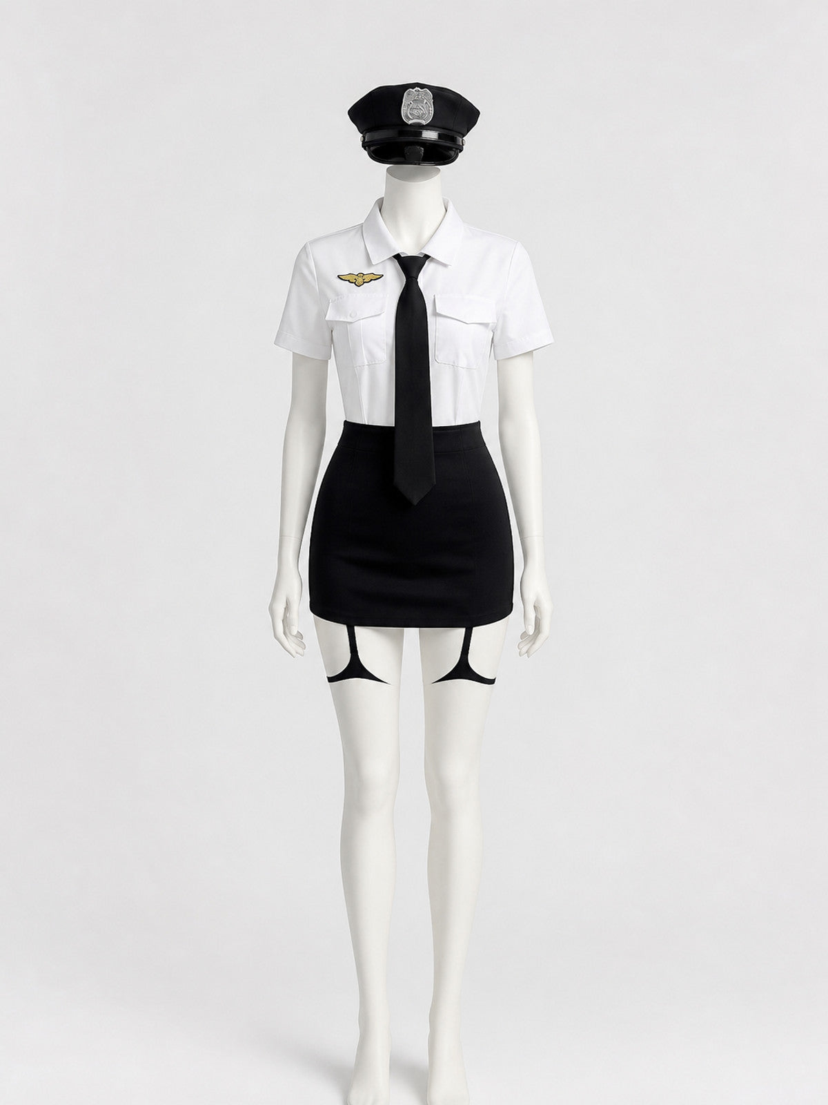 Women's Police Officer Uniform Costume with Short Sleeve and Skirt