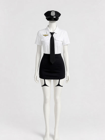 Women's Police Officer Uniform Costume with Short Sleeve and Skirt
