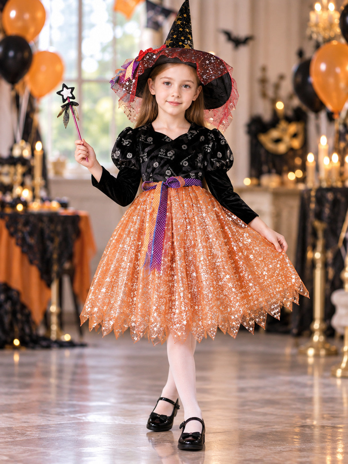 Witch Costume with Hat and Wand
