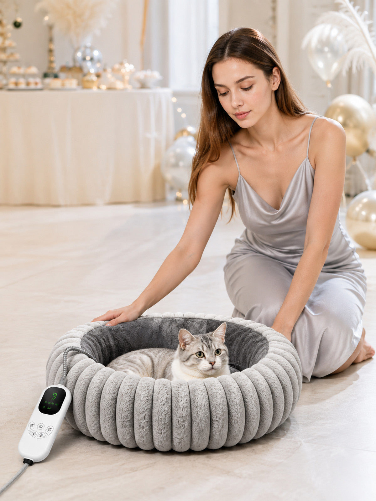 Heated Pet Bed, Gray lifestyle view