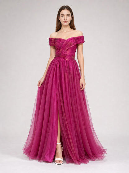 Off-the-Shoulder Evening Dress with Draping