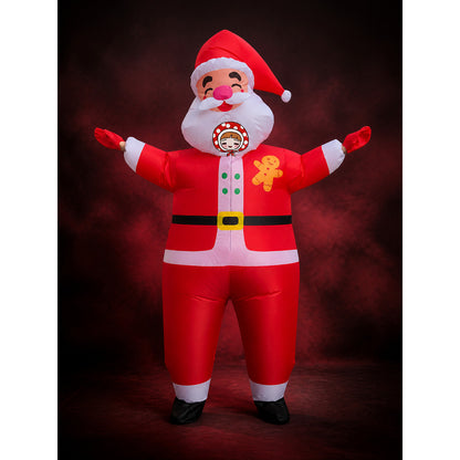 Inflatable Santa Claus Costume with Gingerbread Pattern - Red Christmas Jumpsuit main product view