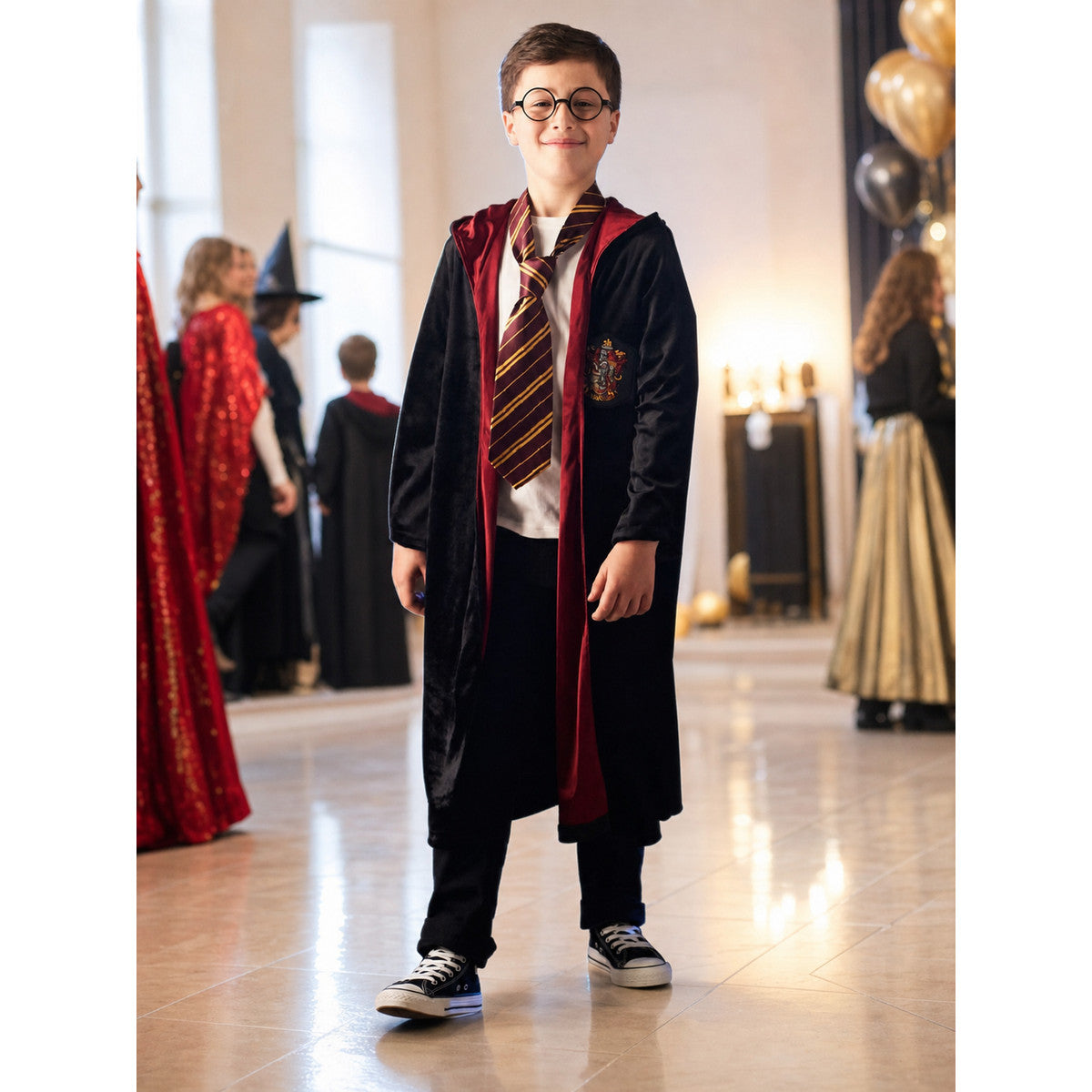 Hooded Robe, Black with Red Lining