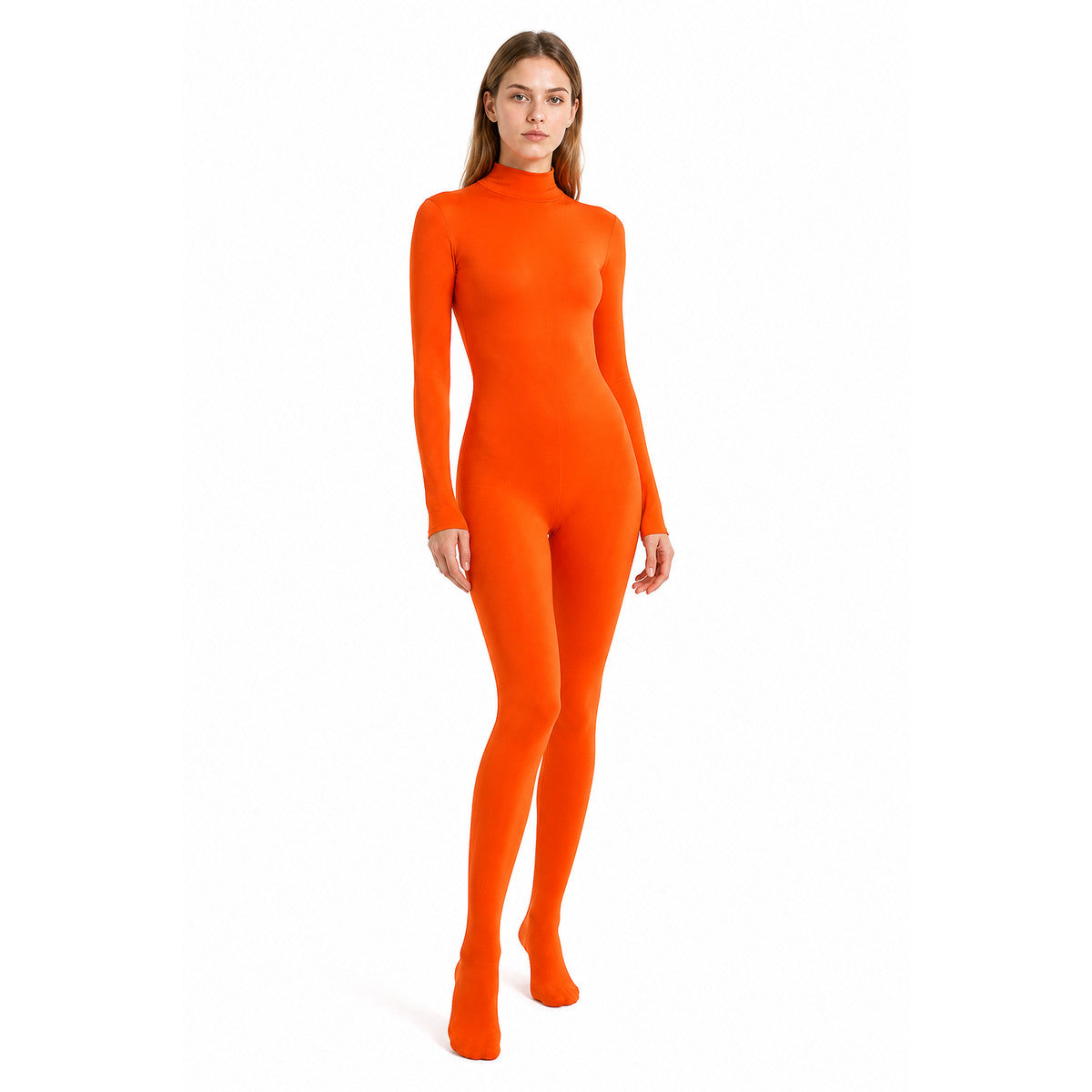 Orange Zentai Jumpsuit with Covered Hands and Feet product detail