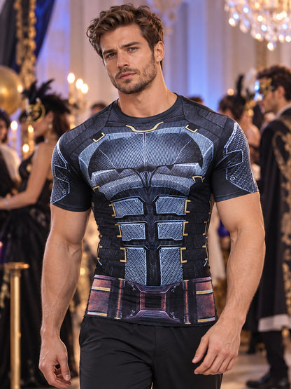 Athletic T-Shirt with Superhero Print and Gold