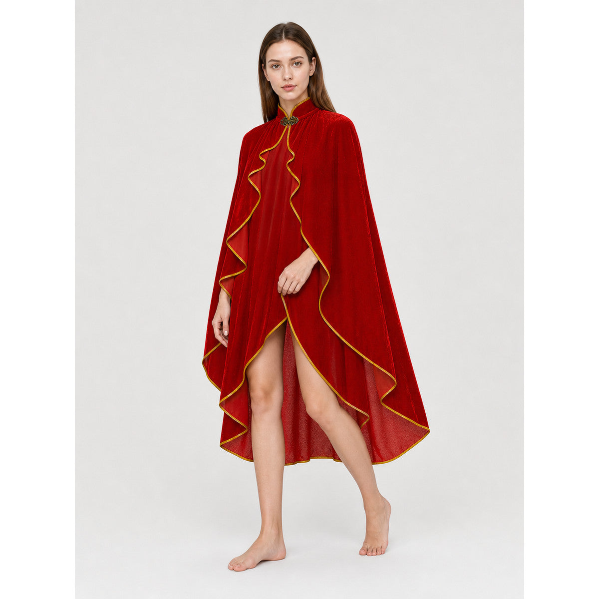 Cape Cloak with a High Collar and Gold Trim
