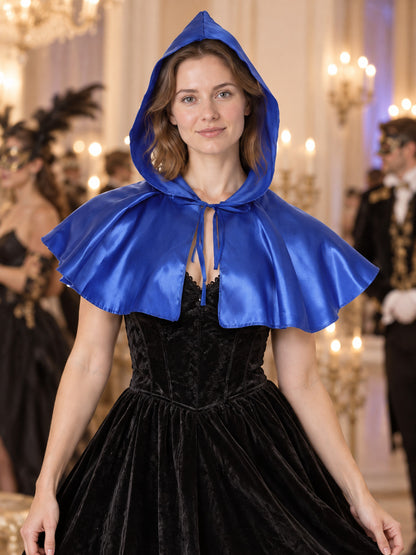 Short Blue Satin Cape with Hood