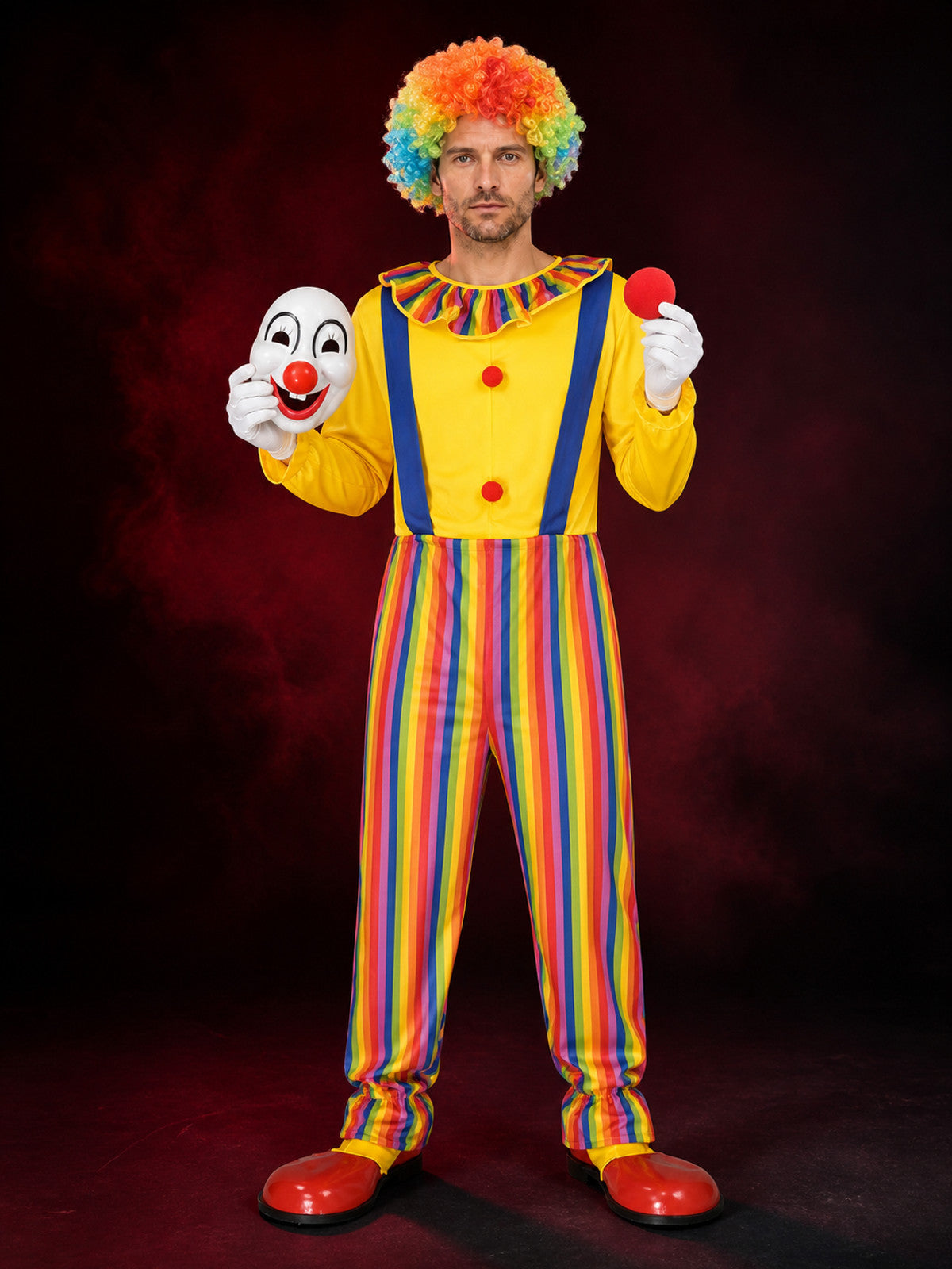 Rainbow Striped Clown Costume for Masquerades and Halloween main product view