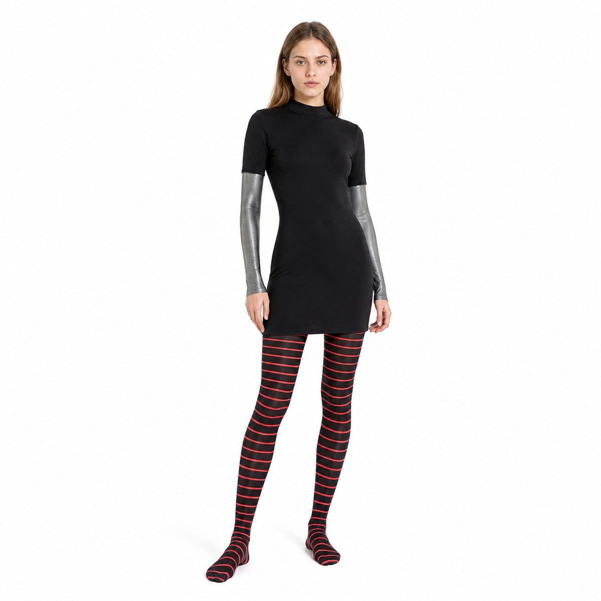 Costume with Red-and-Black Striped Dress and Tights Costume Dresses detail
