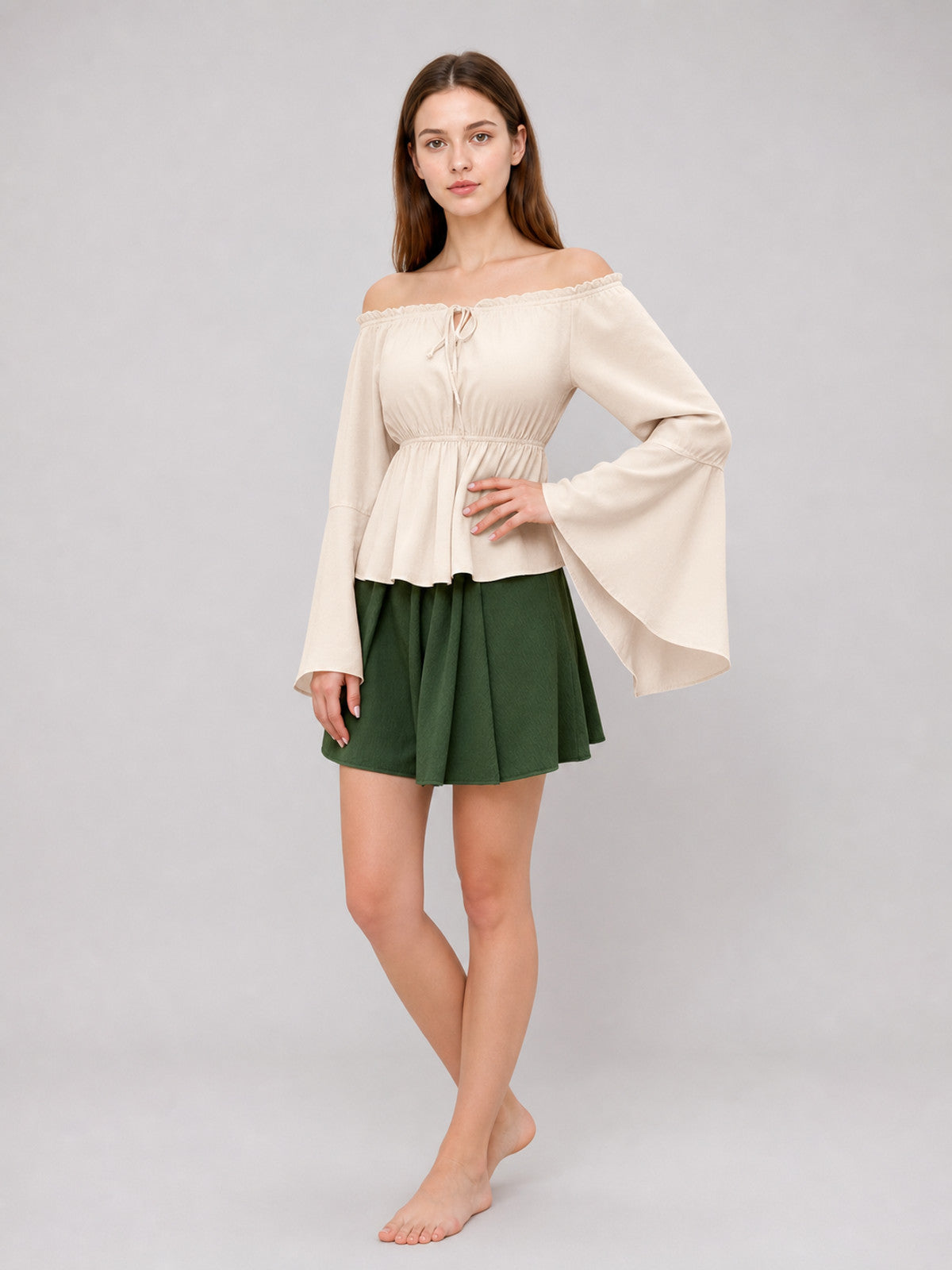 Off-the-Shoulder Blouse with Flared Sleeves