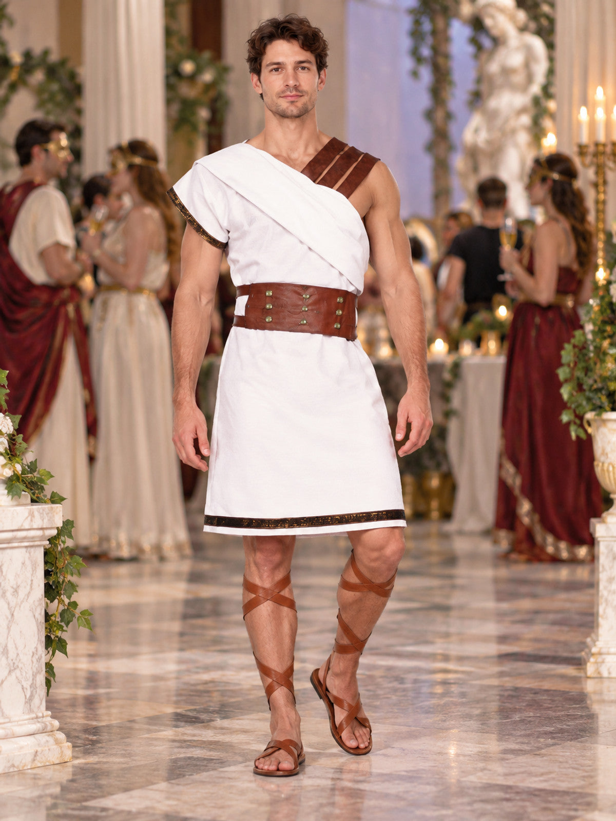 Gladiator Carnival Costume with White Tunic and Belt