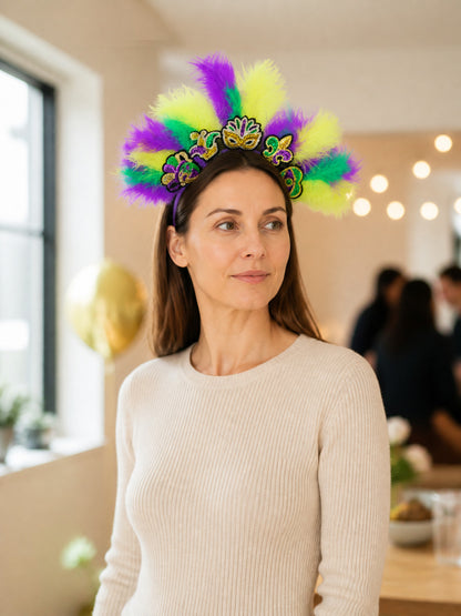 Halloween Carnival Headpiece with Feathers and Mask