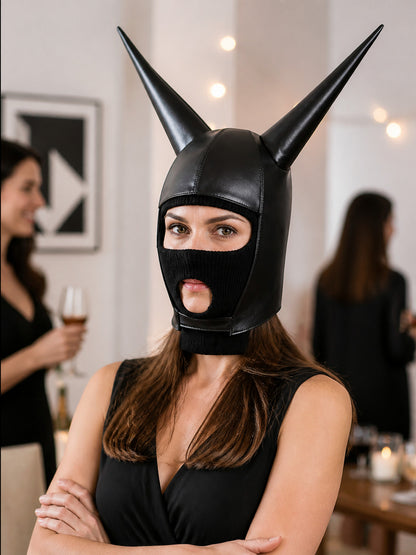 Black Full-Face Halloween Mask with Horns for Cosplay lifestyle view