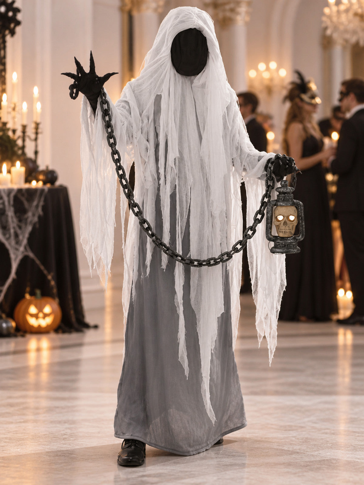 Ghost Costume with Hood, Chain, and Lantern lifestyle view