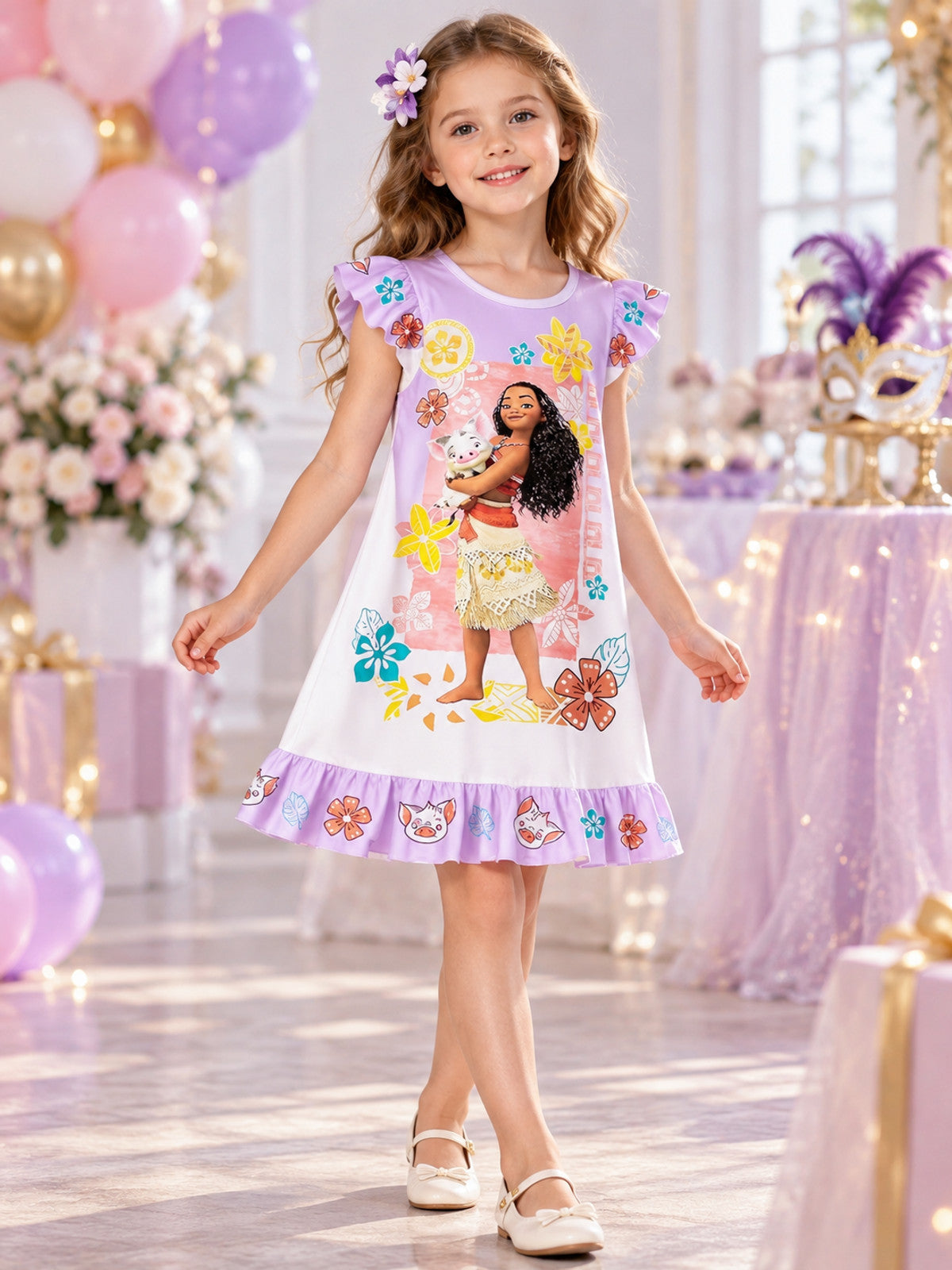 Light purple children's dress with floral print