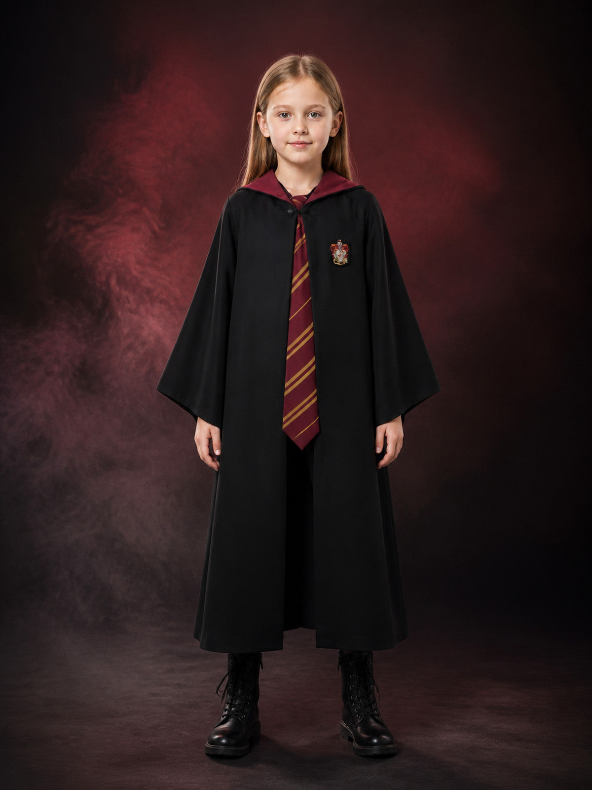 Kids Gryffindor Hooded Wizard Robe Costume Set With Scarf