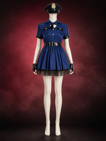 Women's Police Costume Dress Set With Hat, Belt, Gloves And Neck Scarf