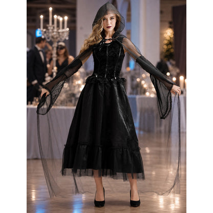 Gothic Hooded Dress with Black Cape