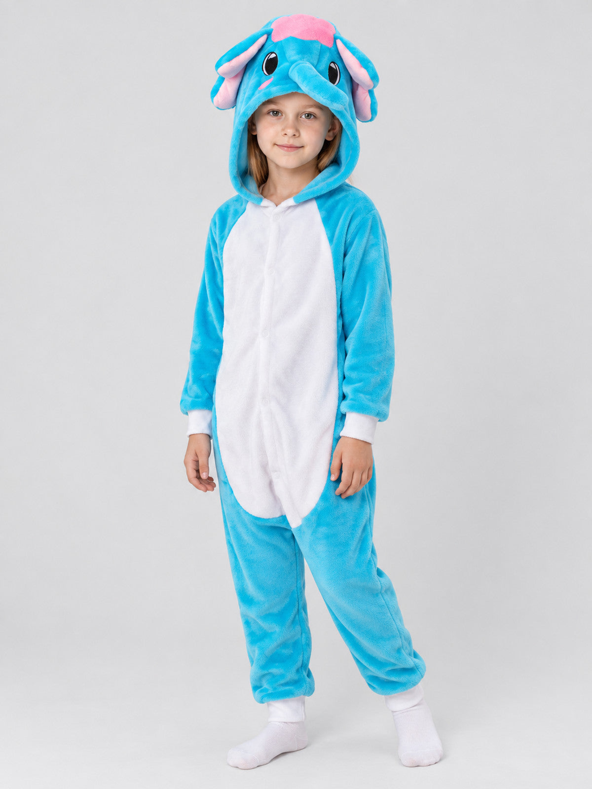 Blue Pajama Jumpsuit with Elephant Hood