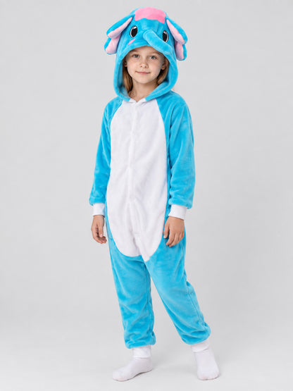 Blue Pajama Jumpsuit with Elephant Hood