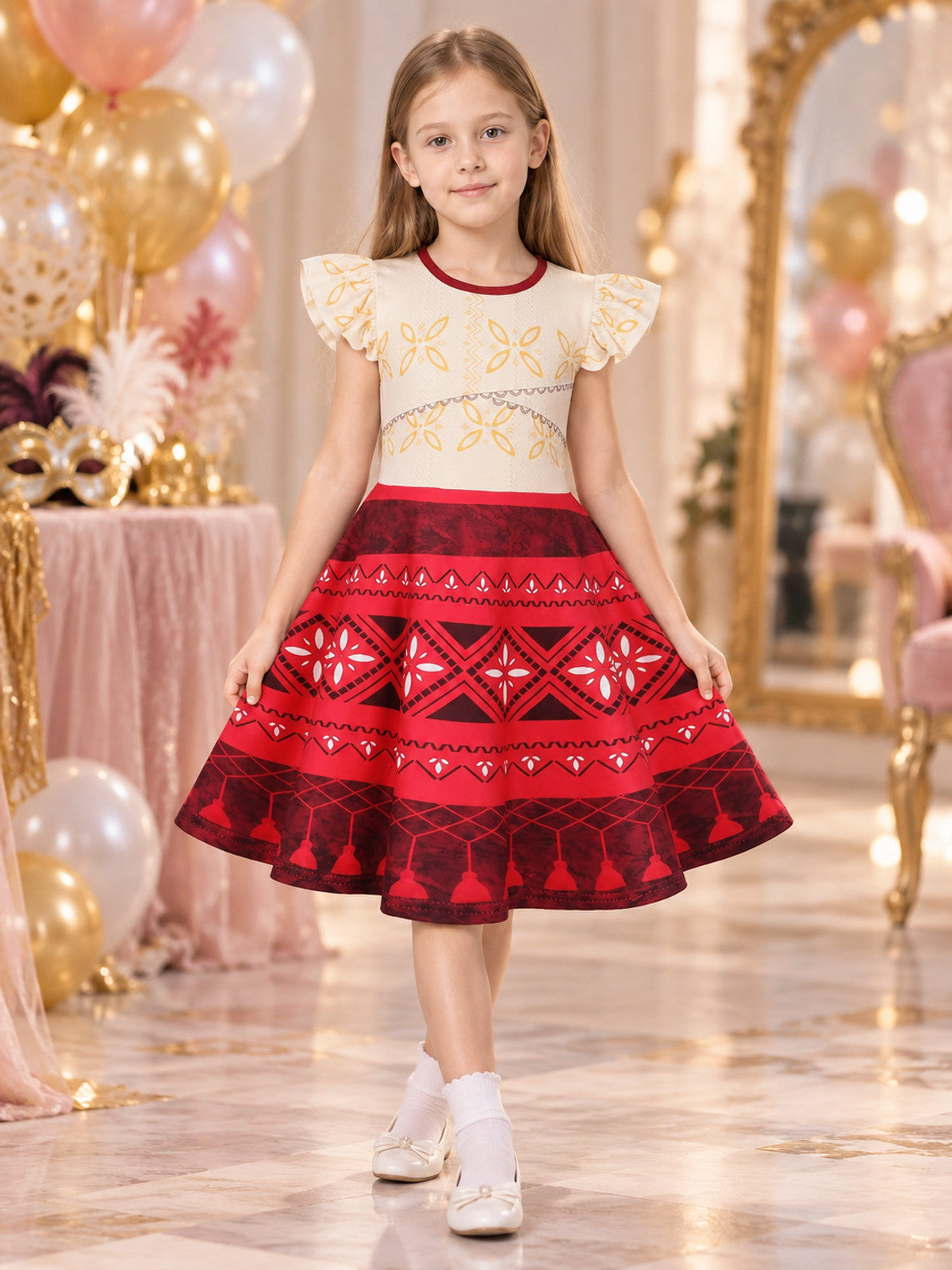 Girls' dress with flutter sleeves and floral print