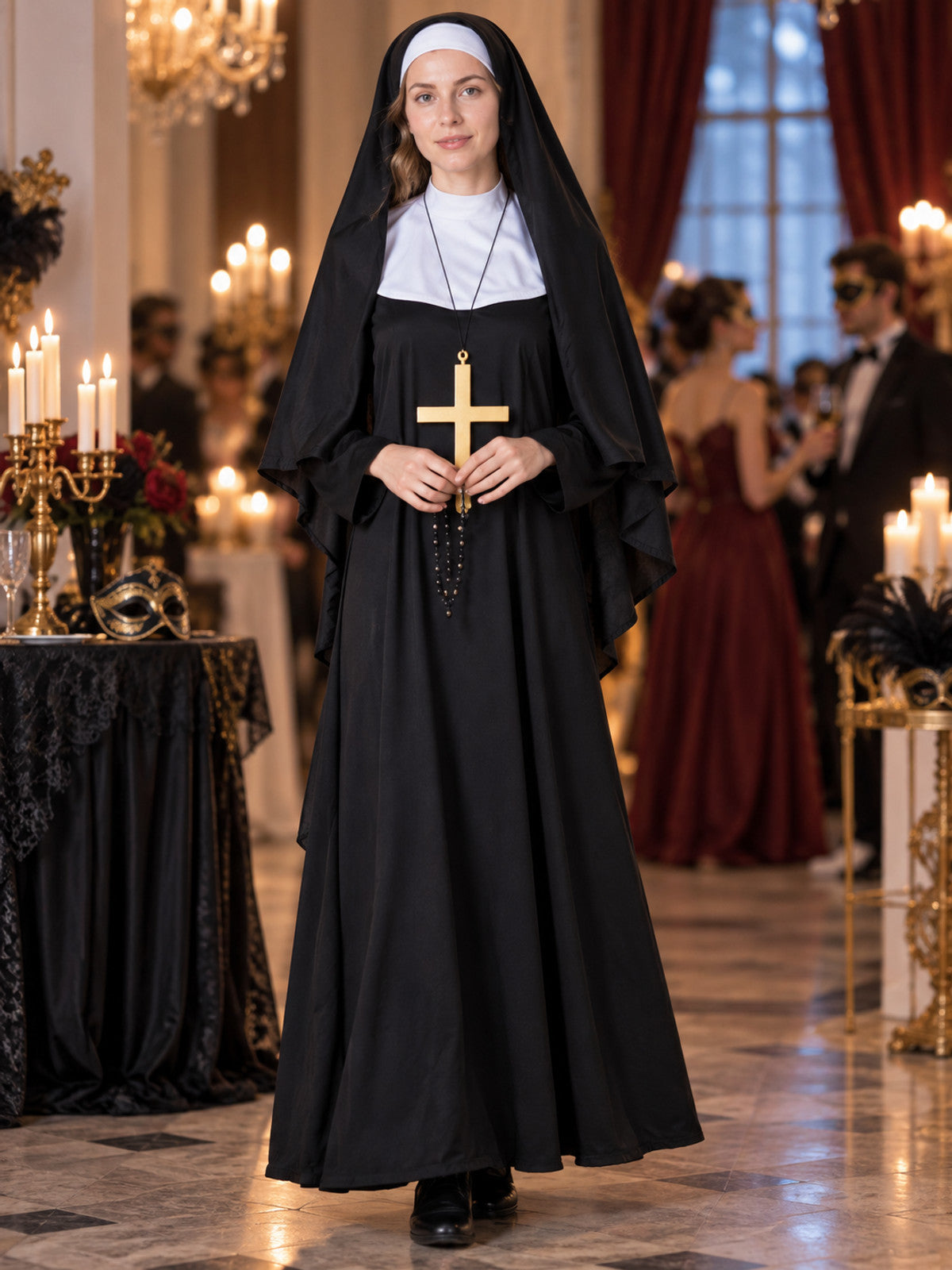 Nun Costume with Cape and White Insert