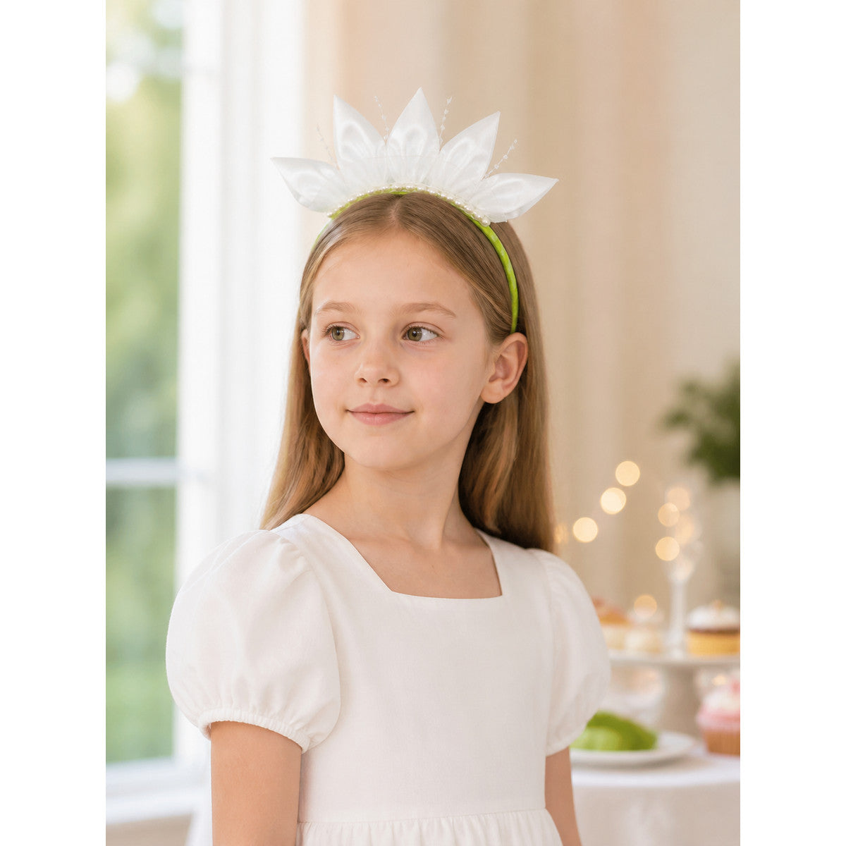 Halloween Carnival Headband with White Flowers lifestyle view