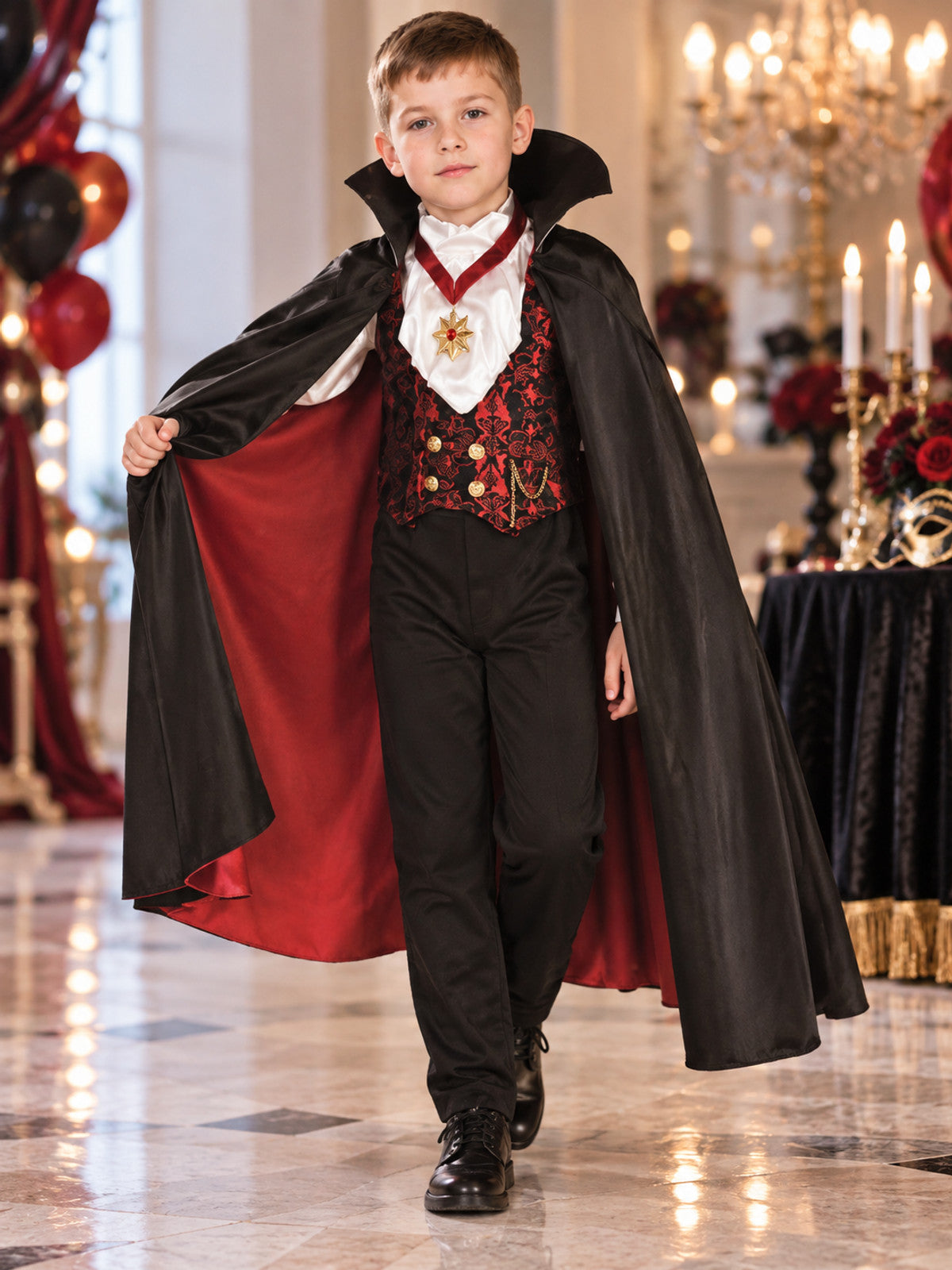 Vampire Costume with Cape, Jabot, and Vest