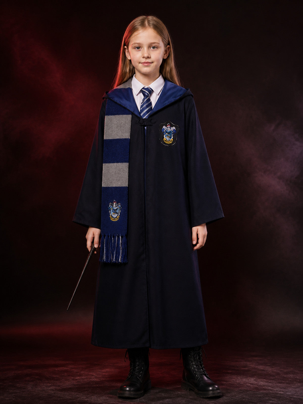 Kids Wizard Robe Costume Set, Hooded Long Cloak with Tie and Scarf, School main product view