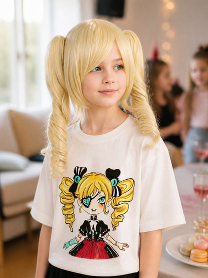 Light Golden Wig for Cosplay with Double Ponytails lifestyle view