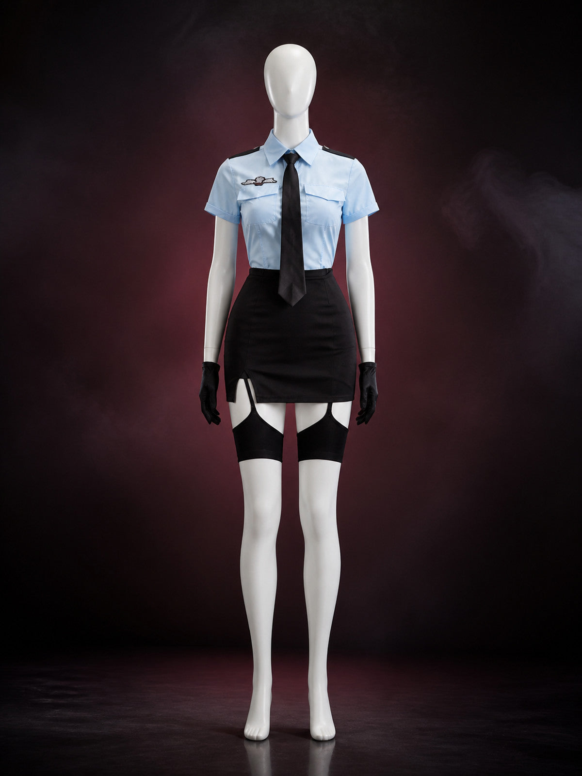 Women's Police Officer Costume Set - Blue Top with Black Skirt and Accessories main product view