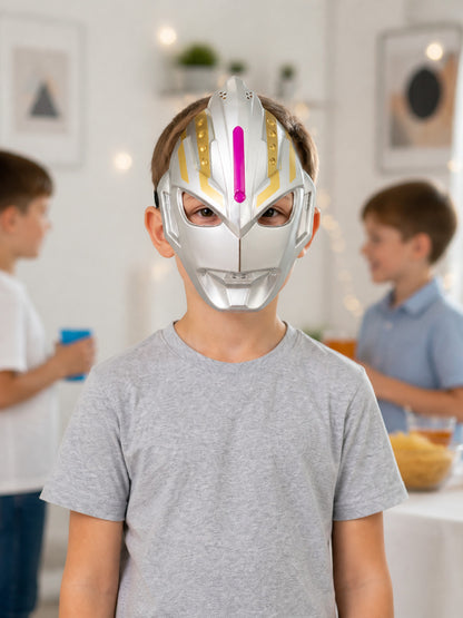 Silver Carnival Mask with Gold and Pink Details lifestyle view