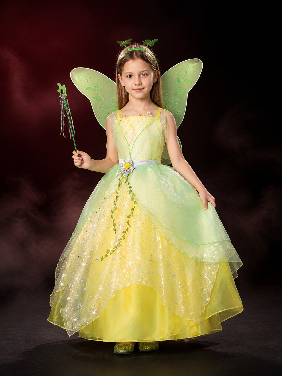 Girls' Princess Costume Set With Layered Tulle Skirt, Butterfly Wings & Star