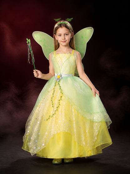 Girls' Princess Costume Set With Layered Tulle Skirt, Butterfly Wings & Star