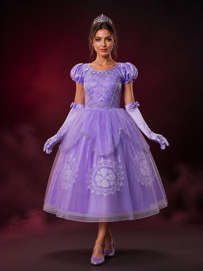 Girls Purple Princess Costume Set with Puff Sleeves, Tulle Skirt & Accessories main product view