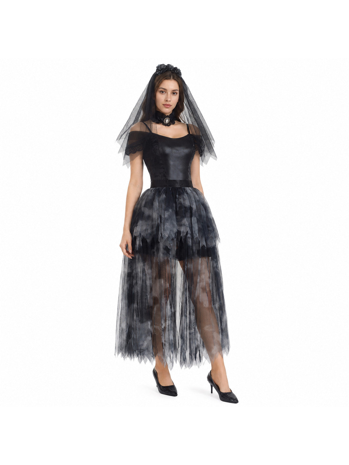 Gothic Black Dress with an Asymmetrical Skirt Costume Dresses detail