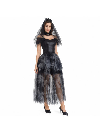 Gothic Black Dress with an Asymmetrical Skirt Costume Dresses detail