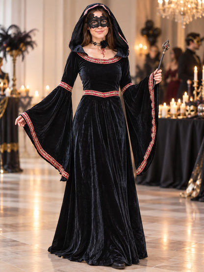 Witch Costume: Black Hooded Dress