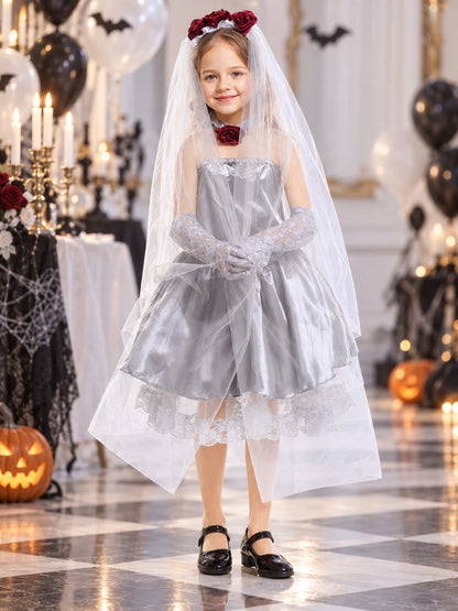 Ghost Bride Costume with Veil and Roses