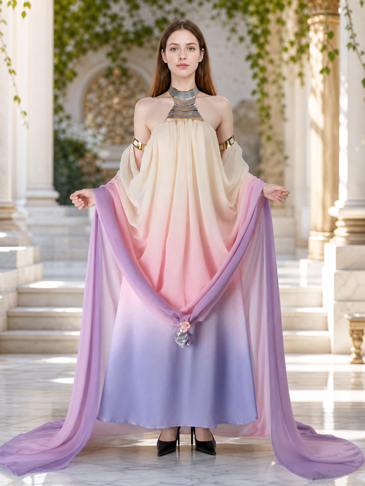 Amidala Cosplay Dress with Draping and Train