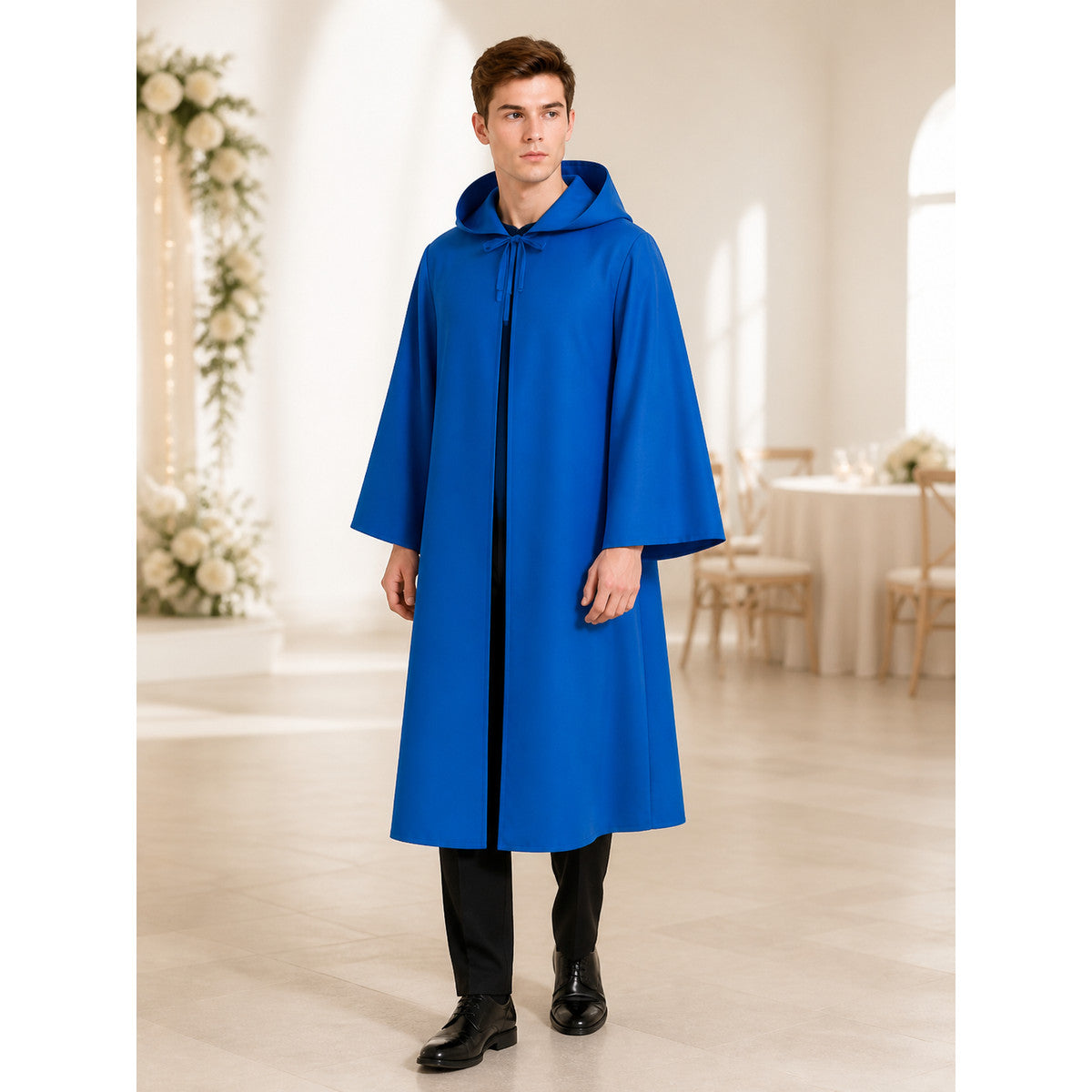 Blue Long Hooded Cloak for Halloween and Cosplay lifestyle view