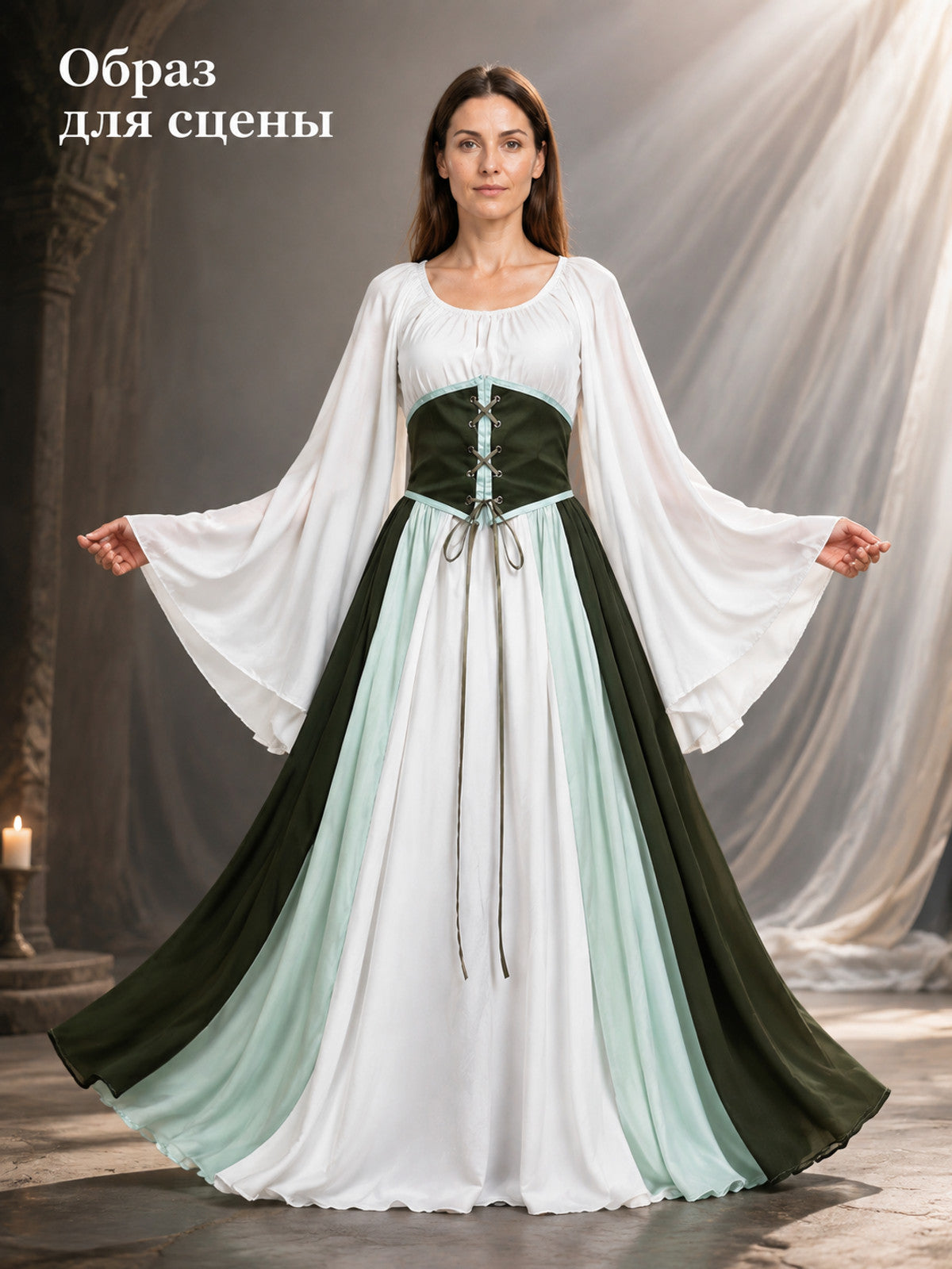 Long Renaissance-Style Cosplay Dress with Belt Costume Dresses detail