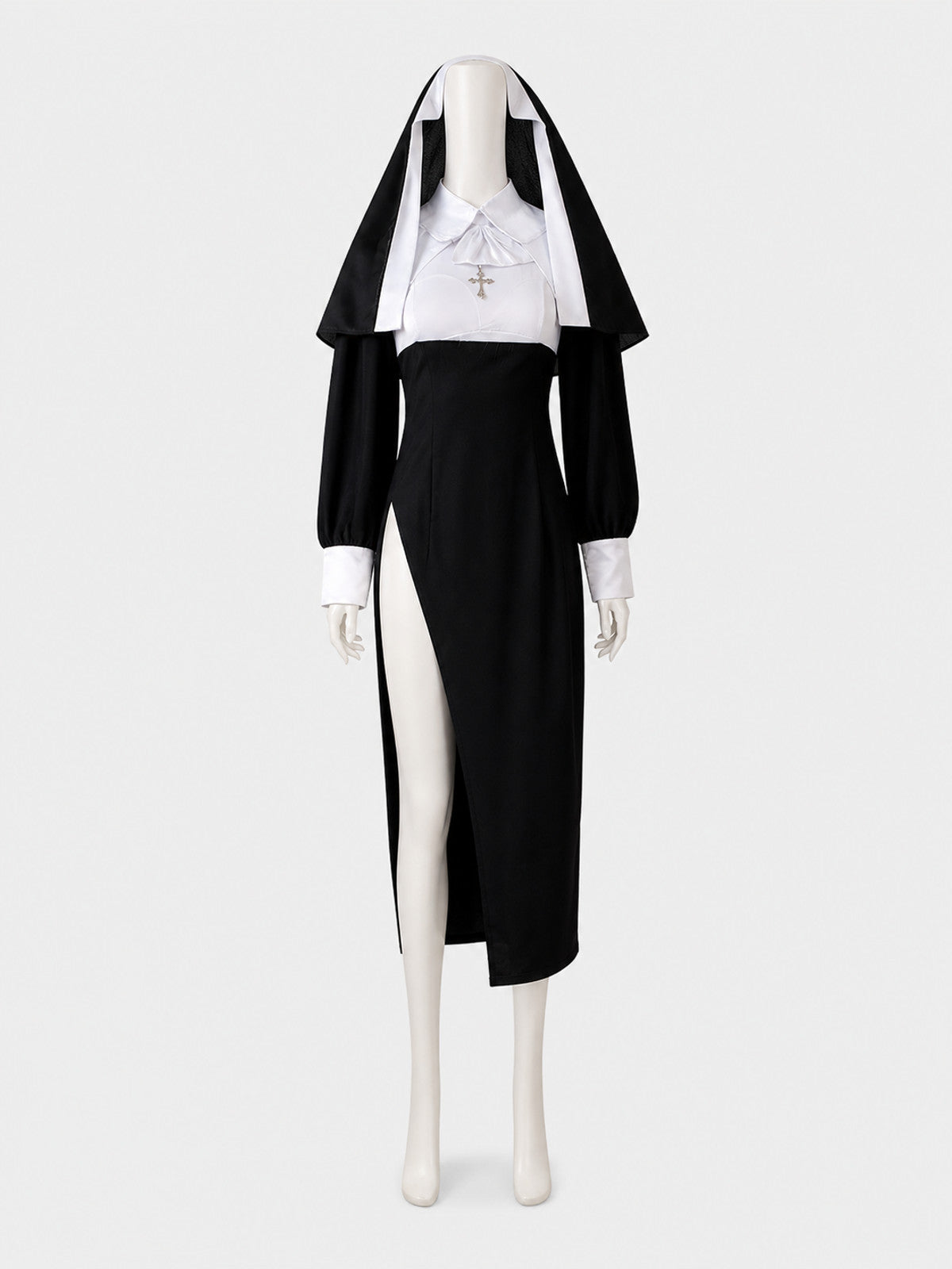Long Black-and-White Cassock with a High Collar