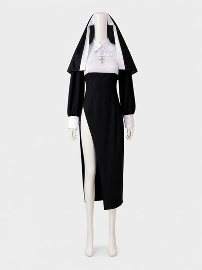 Long Black-and-White Cassock with a High Collar