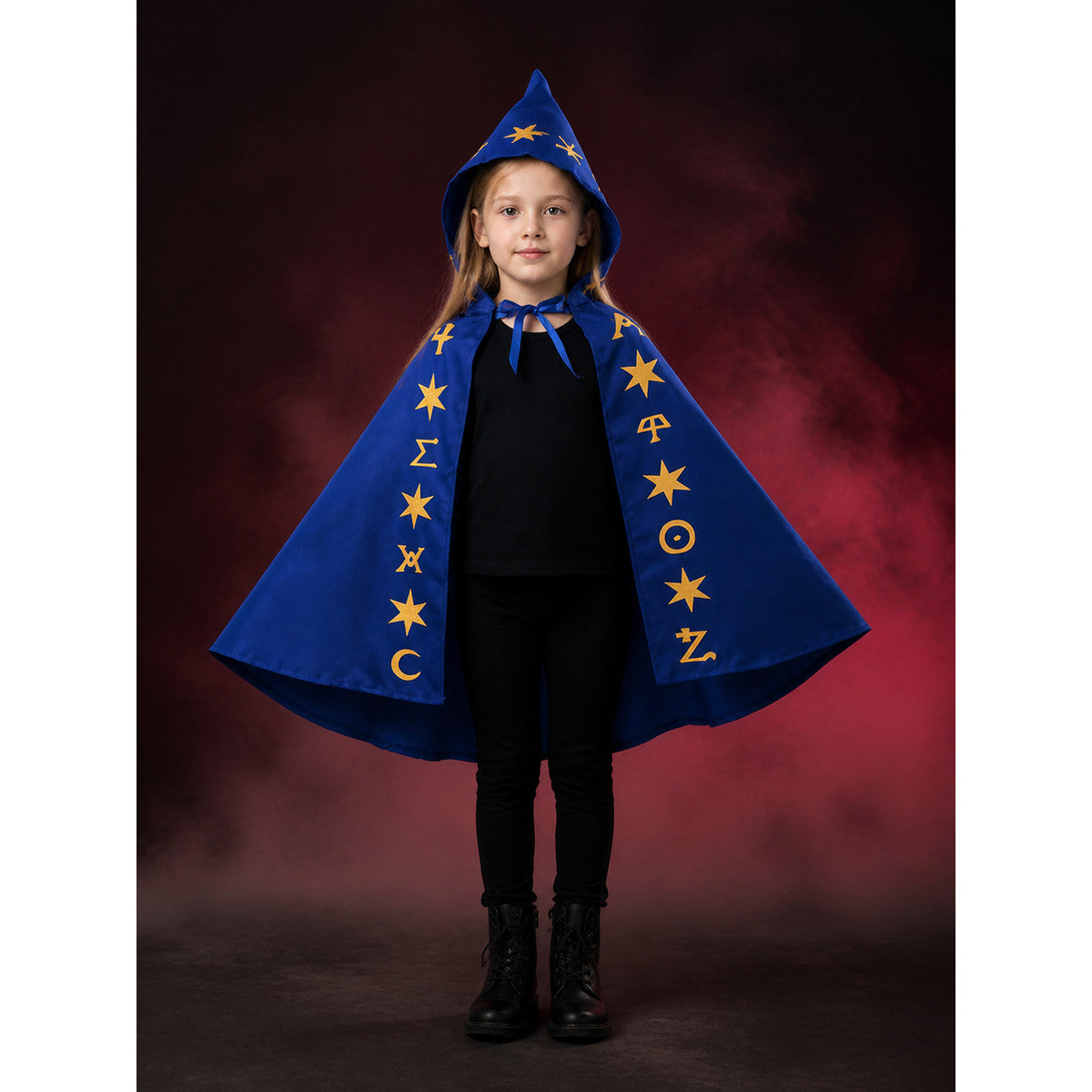 Blue Wizard Costume Set with Pointed Hat and Star-Patterned Cape main product view
