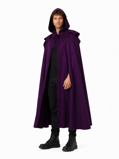 Long Purple Gothic Hooded Cloak with Ties Costume Capes detail