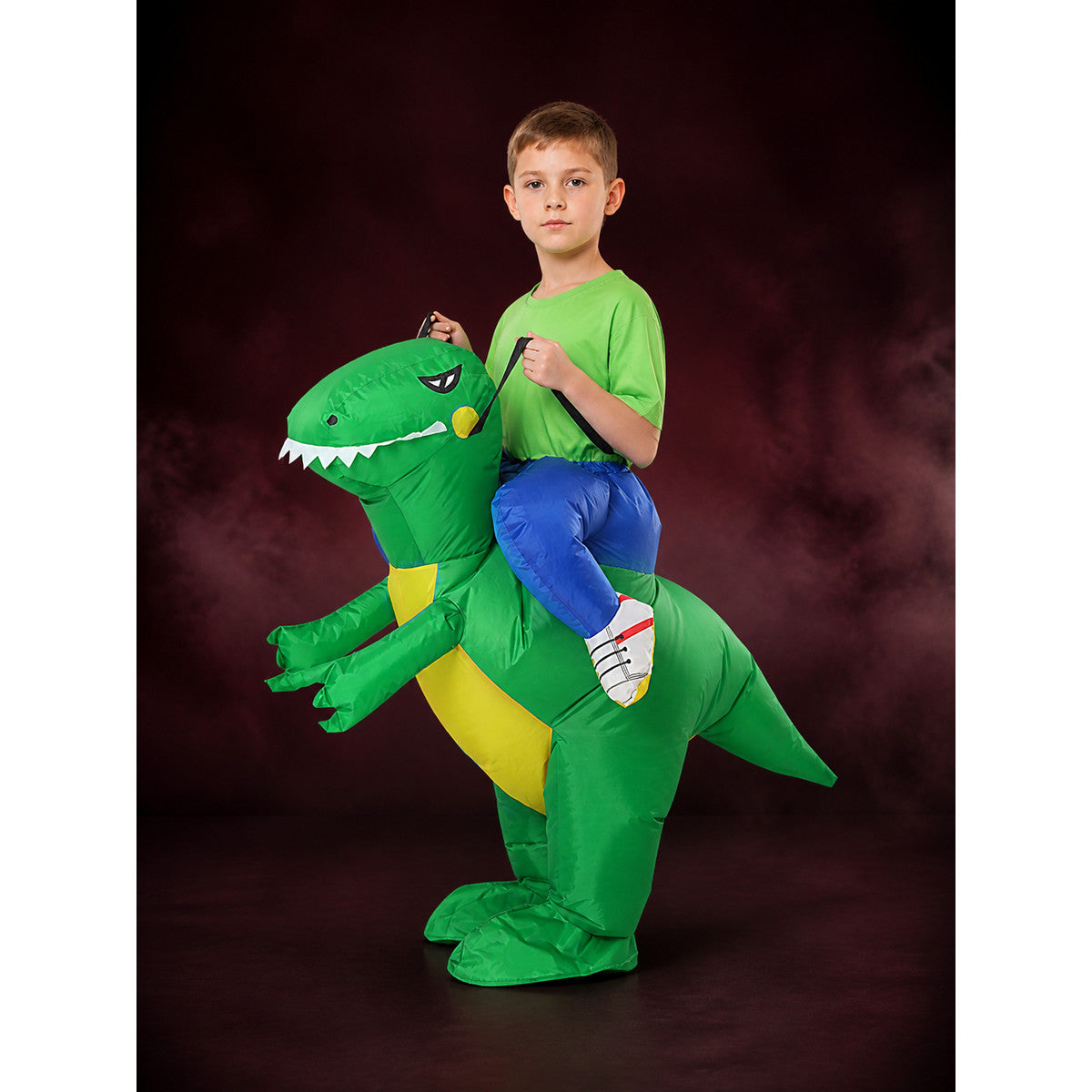 Kids Inflatable Dinosaur Costume With Yellow Belly And White Teeth main product view