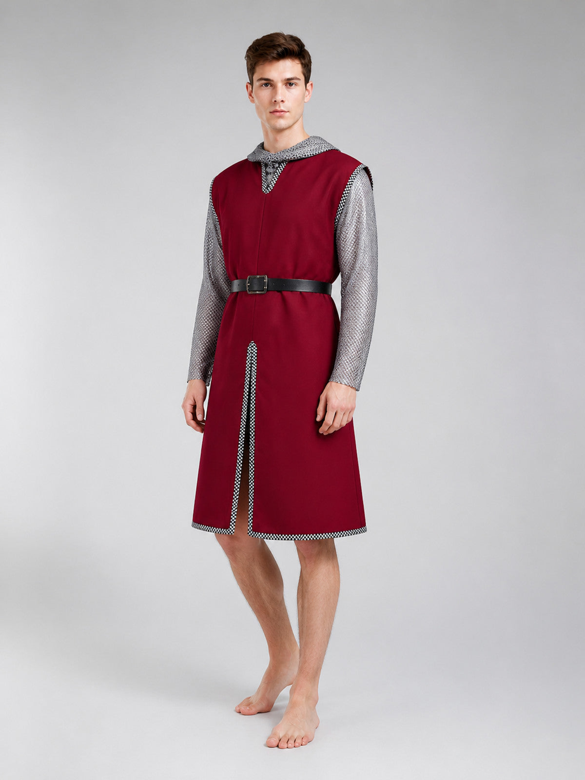 Burgundy Knight Costume with Chainmail and Belt Costumes detail